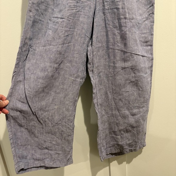 Cynthia Rowley 100% Linen Pants Medium Blue Chambray Ankle Wide Leg Lightweight - Picture 7 of 16